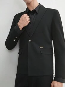 AKNOTIC Business Casual 易护理男士老式商务休闲梭织西装外套，适合春秋季节，适合工作场所，适合秋冬 - 黑色 - 查看 9