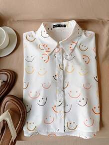 Comfortcana Camisa estampada de hombro caído con diseño integral para atuendo de verano