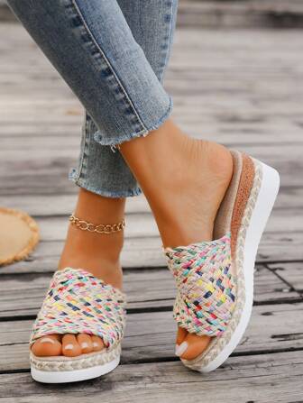 Women's Colorful Woven Wedge Heel Platform Sandals, 2024 New Arrival