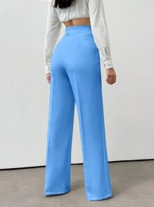 RueChic Women's Solid Color Zipper Elegant Wide Leg Pants - Baby Blue - View 2