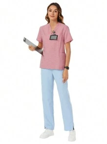 TaskEZ Top uniforme quotidiano semplice di colore solido - Rosa - Visualizzare 7