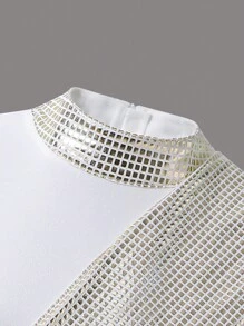 Teenage Girls'  Wide Leg Tapered Jumpsuit With Golden Print, For A Fancy Party - White - View 3