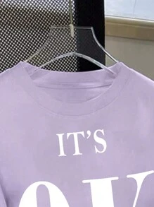 SHEIN Teen Girl Summer Tops, Casual Fun English Letter Printed Knit Oversized Lilac T-Shirt, Summer Outfits