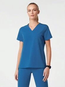 HOMEYEE Ensemble d'uniformes de soins infirmiers avec t-shirt col V et pantalon de survêtement avec cordon de serrage à la taille