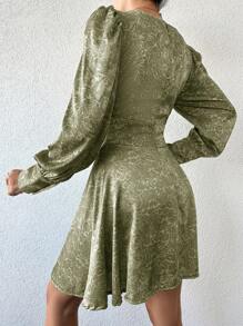 SHEIN Cottnline Ladies' Jacquard Hollow Out Dress - Green - View 2