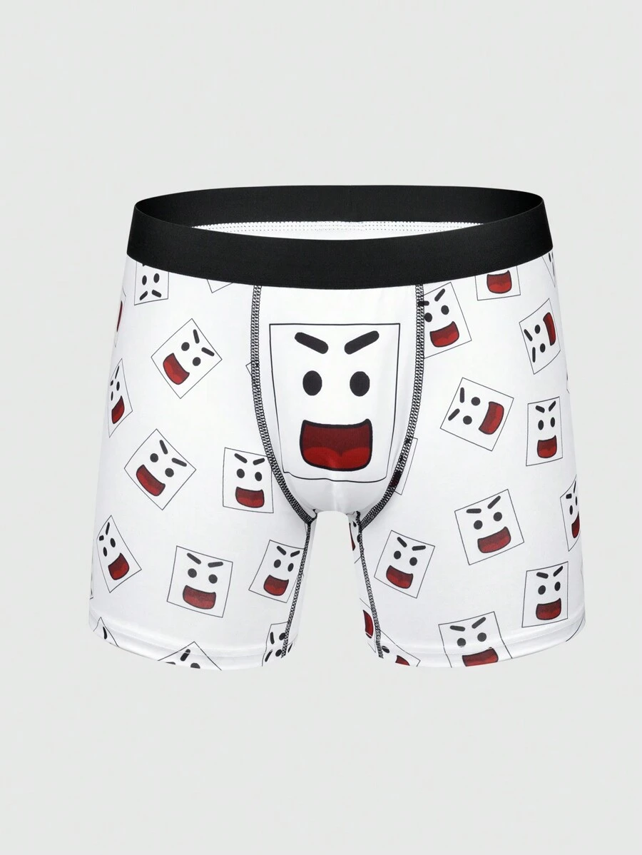Men's Stylish Cartoon Printed Boxer Shorts - Black and White - View 1