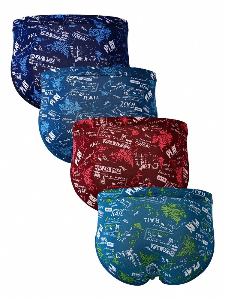 Men's Triangle Underwear, Big Size Printed Breathable Boxer Shorts, Four Seasons Men's Shorts (4pcs/Set)