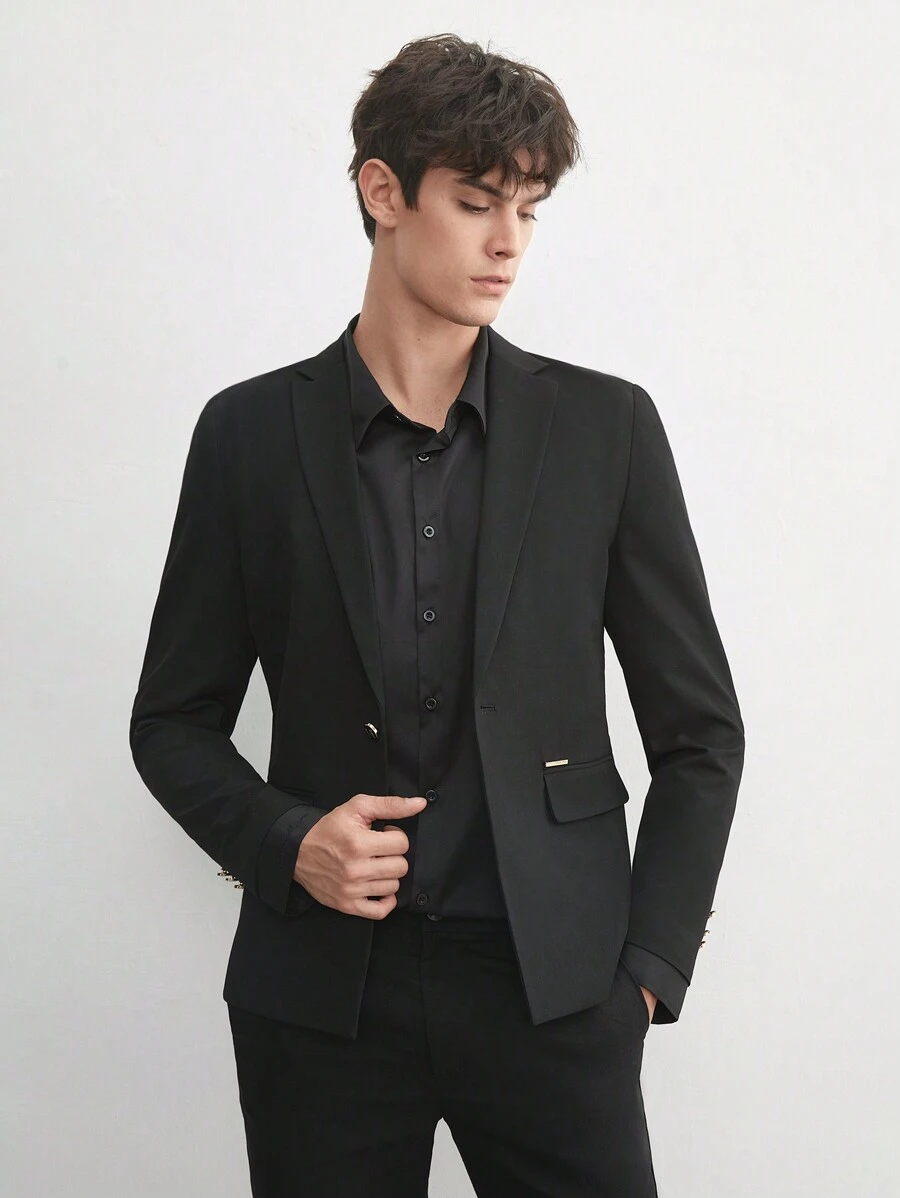 AKNOTIC Business Casual 易护理男士老式商务休闲梭织西装外套，适合春秋季节，适合工作场所，适合秋冬 - 黑色 - 查看 1