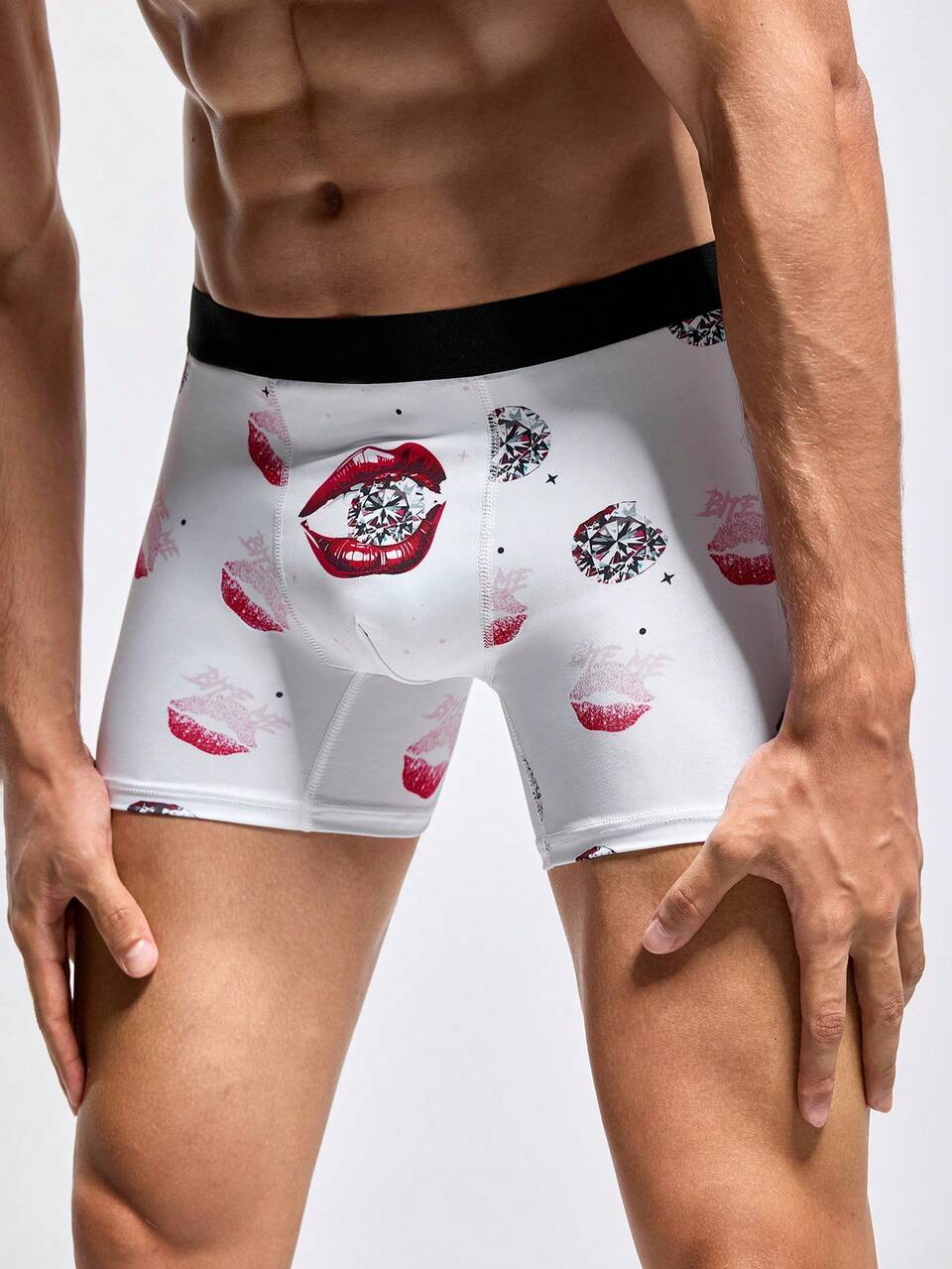 Men's Fashion Diamond Lips Print Comfortable Boxer Shorts
