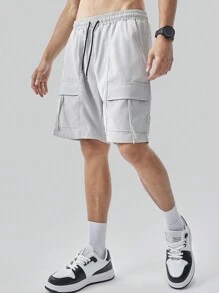 Manfinity Hypemode Men's Multi-Pocket Cargo Shorts With Drawstring Waist And Casual Fit - Grey - View 1