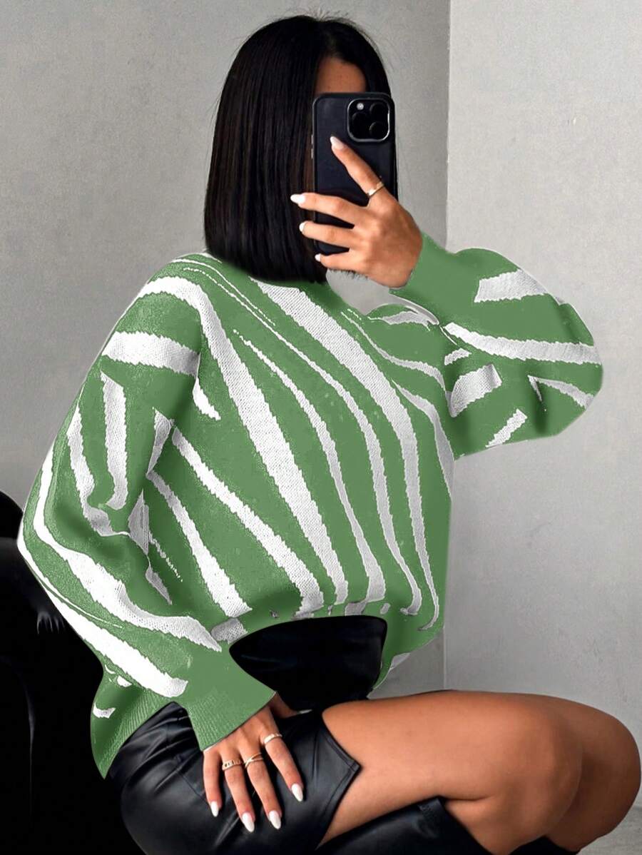 SHEIN Cottnline Crew-krage Nedhasade aclar Tröjor - Mint Grön - Visa 1