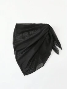 Swim Vcay Plus Size Summer Beach Solid Color Mesh Sheer Cover Up Skirt - Black - View 2