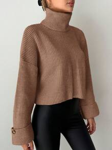 EURMUSE 純色高領肋針編織寬鬆毛衣