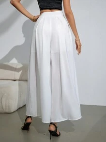 Firerie 女性簡約優雅高腰打褶寬褲 - 米色 - 查看 4