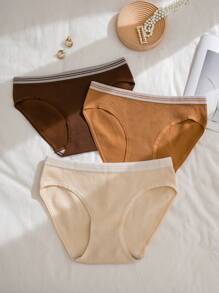 Conjunto de 3 piezas de calzoncillos de triángulos acanalados sin costuras de talla grande, serie informal - Multicolor - Ver 3