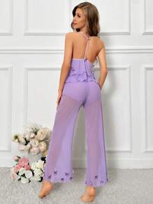 Conjunto de pijama para mujer con cuello en V decorado con mariposas 3D