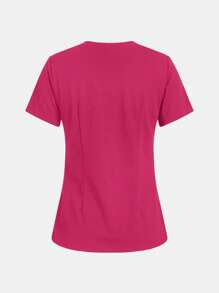 TaskEZ Camisa de enfermería para mujer con cuello en V de manga corta y 2 bolsillos - Rosa Fucsia - Ver 4