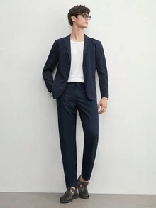 AKNOTIC Business Casual Áo khoác blazer dệt kiểu dáng cổ điển Easy Care cho nam, áo khoác có vai không đệm, dáng rộng, phù hợp với phong cách thường ngày, dành cho mùa hè - Màu xanh hải quân - Xem 8