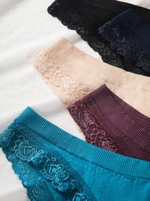 ملابس داخلية نسائية ثونغ لاصقة بتصميم فراشة مجوفة ،خصر متوسط ،5 قطع/عبوة