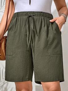 EMERY ROSE Bermudas verdes de verano para mujeres de talla grande - Verde militar - Ver 5