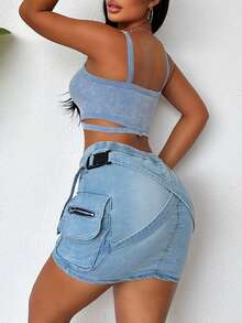Zolique Top azul lavado con un toque de diseñador para usar solo o en capas, primavera/verano - Azul - Ver 2