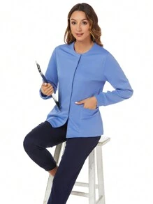 TaskEZ 實色前扣長袖制服夾克，帶口袋 - 藍色 - 查看 8