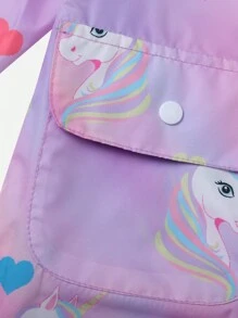 Girls' Cute Unicorn Printed Purple Raincoat For Toddlers - Purple - View 6