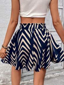 SHEIN LUNE Women's Casual Printed Random-Cut Shorts For Daily Wear - Blue - View 2