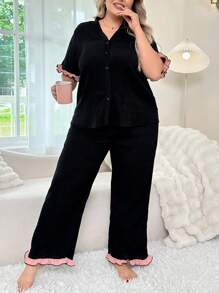 Color-Block Backless Lace Trim Sexy Lingerie Set - Black - View 3