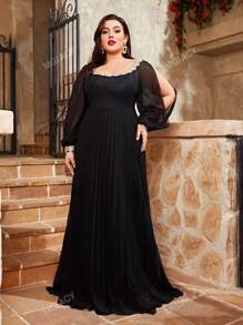 Plus Size Off Shoulder Sequin Embroidered Ruched Maxi Bridesmaid Dress