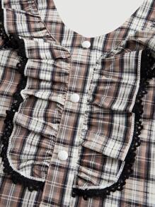 SHEIN MOD Lace Collar, Ruffle Trim, Vintage Plaid Sleeveless Halter Neck Top,Country Concert Top,Shapewear Top