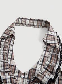 SHEIN MOD Lace Collar, Ruffle Trim, Vintage Plaid Sleeveless Halter Neck Top,Country Concert Top,Shapewear Top