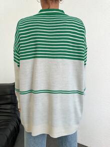 EURMUSE Jersey con patrón de rayas de hombros caídos - Verde - Ver 2