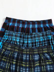 SHEIN 3入組男生春秋季經典直筒格紋褲，適用於學生舒適休閒和睡衣 - 彩色 - 查看 4