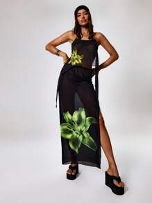 MUSERA Blusa con estampado floral y cuello halter