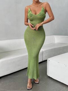 Islaluna Solid Color Knitted Dress With Backless Sleeveless Tank Top Design