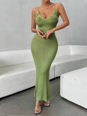 Islaluna Solid Color Knitted Dress With Backless Sleeveless Tank Top Design