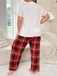 Bộ Pyjama tay ngắn in họa tiết cỡ lớn & quần ca-rô - Đỏ và trắng - Xem 3