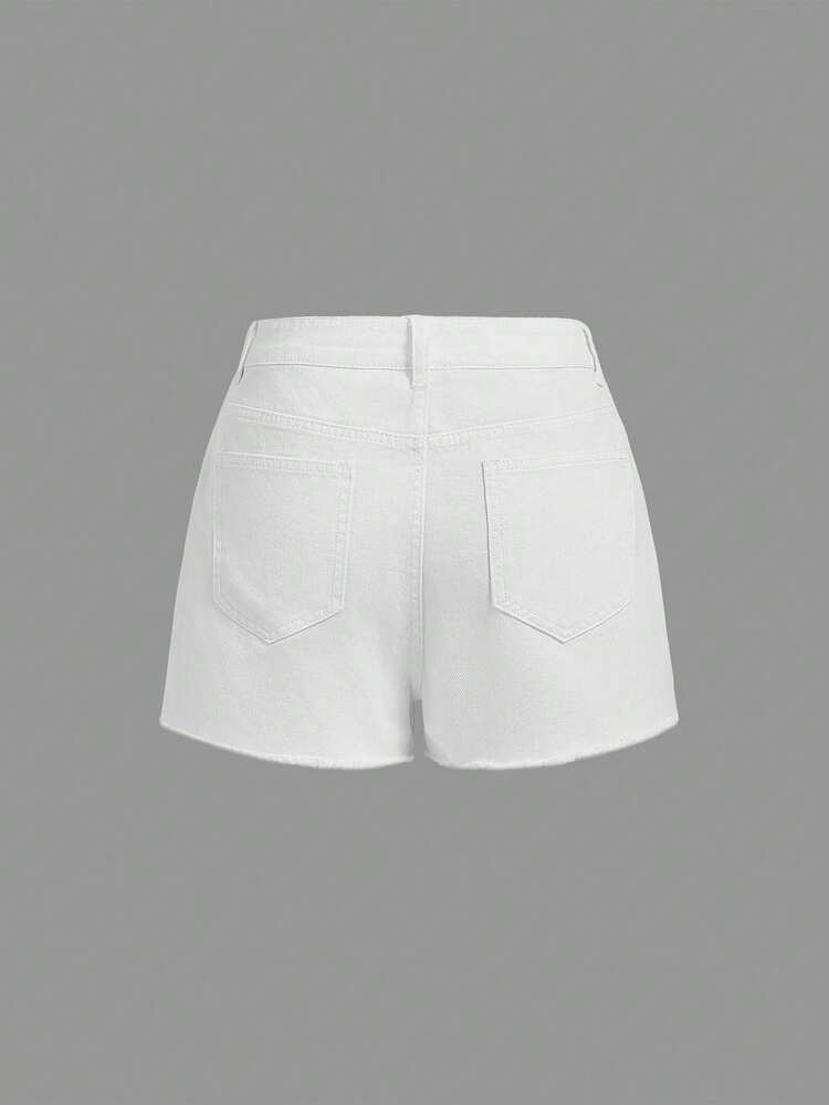 Ladies' Vintage Sweet Tea Break Denim Shorts, White, Embellished With 3D Flowers, 100% Cotton