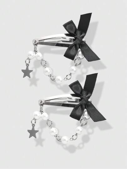 Kawaii 1pair Cute Style Black Bow Hair Clips Claw Clips Hair Claws Hair Barrettes