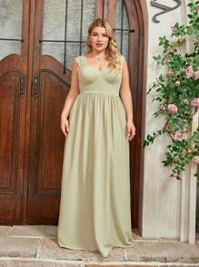 SHEIN Belle Plus Size Cardamom Green Wide Strap Sweetheart Neck Vacation Sense Simple Elegant Bridesmaid Dresses Formal Dresses - Mint Green - View 5