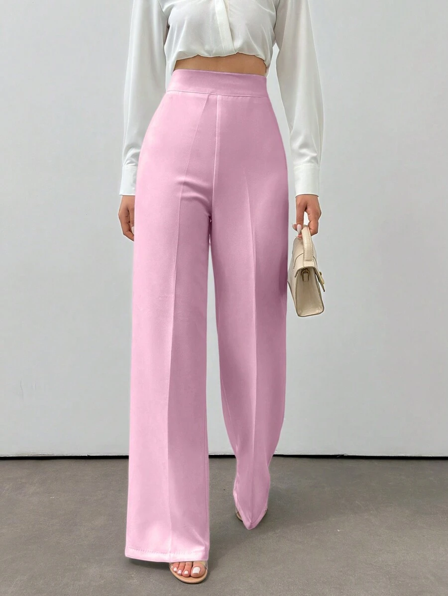EURMUSE Women's Fashion High-Waist Casual Straight-Leg Pants For All Occasions - Baby Pink - View 1