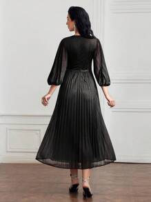 MOTF PREMIUM LANTERN SLEEVE TIGHT WAIST PLEATED DRESS - Gold - View 8