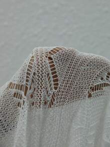 SHEIN Swim Curve Plus Size Summer Beach Solid Color Hollow Knitted Kimono - White - View 3