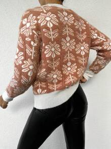 EURMUSE Floral Pattern Drop Shoulder Sweater - Multicolor - View 2