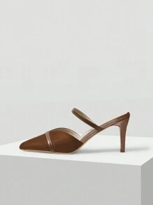 MOTF PREMIUM POINTED TOE WOMEN'S SIMPLE MULE HIGH HEEL SHOES, FOR NEW YEAR HOLIDAY, SPRING SHOES SPRING BREAK EASTER PROM HEELS FOR CHRISTMAS - Brown - View 3