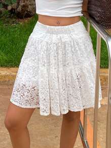 DAZY Lace Anti-Chafing Short Women's Skirt,Ruffle Fall Skirts - White - View 1