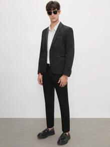 AKNOTIC Men's Old Money Style Business Casual Jacquard Woven Black Blazer, Spring And Autumn, For Fall Winter - Black - View 10