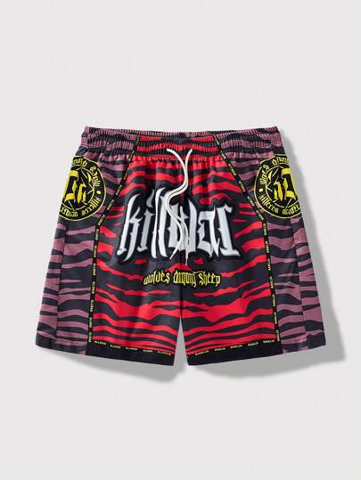 Street Life سروال قصير عارض لرجال طبعات مزيج القطع، خصر برباط، صيفي