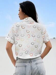 Comfortcana Camisa estampada de hombro caído con diseño integral para atuendo de verano